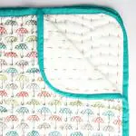 Playful Stitches Handmade Kantha Work Blanket for Kids, 0-3 Years | Size - 40x40 | Naturally Dyed Muslin Blanket/Quilt | Reversible Blanket for New Born | Baby Blanket for All Season - Umbrella
