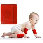Babymoon Red Anti Slip Elastic Cotton Baby Knee Pads For Crawling (0-36 M)
