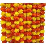 WDECOR Orange, Yellow Marigold Artificial Flower (60 inch, Pack of 20, Garlands)