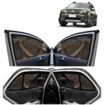 Kingsway Car Magnetic Sun Shades Curtains for Renault Duster, Model Year : 2012 - 2014, Half Cut in Front Window with Rear Windshield, Color : Black, Cotton Mesh, Complete Set of 7 Piece