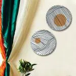 SAF Round Shape Abstract Leaves MDF Wall Painting for Living Room 12X12 inch LRB25-L2