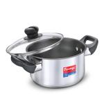 Prestige Platina Non-stick Stainless Steel Unique Impact Forged Bottom Casserole with Glass Lid 18cm (Silver)