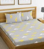 Huesland by Ahmedabad Cotton 144 TC Cotton Double Bedsheet with 2 Pillow Covers - Grey and Yellow