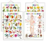 GO WOO Combo of 4 Alphabet, Fruits, Vegetables and Parts of the Body Charts for Kids