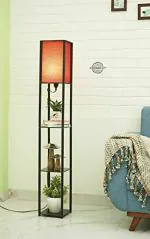 Prodezine Square Red and Black Tower Floor Lamp with Shelf with Shelves