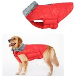 Sage Square Dog Winter Coat with Fur Collar Light Weight, Ultra Warm Windproof, Waterproof Dog Jacket for Cold Weather, Thicker Fleece Jacket for Cold Weather (XLarge - 28 Inches, Red)