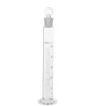 BOROSILICATE GLASS MEASURING CYLINDER GRADUATED ROUND BASE WITH STOPPER. 50ML CAPACITY