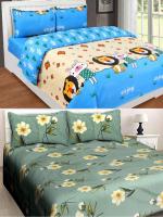 VORDVIGO Glace Cotton 220 TC Double Bedsheets Combo Pack of 2 Bedsheets with 4 Pillow Covers_Size- 90*90 inch