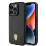 CG MOBILE SAS Ferrari iPhone 15 Pro Max Case [Official Licensed] Mag-Safe Compatible | PU Leather Case with Bottom Carbon PU Case/Cover Designed for iPhone 15 Pro Max (6.7-Inch) - Black