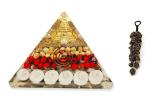 GEMTUB Natural Orgone Gomti Chakra Shree Yantra Pyramid with with Red & White Chirmi Seeds for Wealth, Prosperity, Success (BT Hanger & Gomti Pyramid)