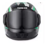 TIGER ONE Full Face Helmet with strap for Men & Women Bike & Scooty Riding Motorbike Helmet ISI Marked Size-L 1000g (Black,Green,Sticker)
