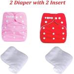 Swito Mart Baby Reusable Cloth Diaper, Washable Adjustable Infants Nappy with Insert- (0-24 Months, Pad Included) - Pack/Combo of (2 Cloth Diaper+2 Microfiber Insert) ()