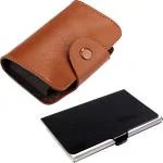 StealODeal Brown Black Leatherite Case With Steel 15 Card Holder (Set Of 2)