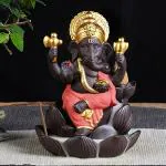 Craftam Orange Resin Lotus Ganesha Smoke Backflow Fountain Incense Cone Holder with 20 Free Backflow Cones