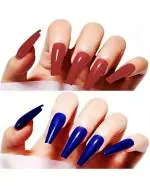 WorldWesties Mixed Color Coffin False Nails Extra Long Magenta and Coffee Fake Nail Colored Coffin Acrylic Nail Tips 10 Sizes for Women, Girls 12 Pieces