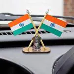 VOILA Indian Cross Design Flags with Satyamev Jayate Symbol Flag for Car Dashboard, Office Desk, Study Table
