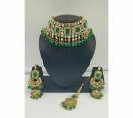 Gyaan Jewels Handmade Gold Plated Alloy Necklace, Earring and Maang Tikka Set Green Free Size