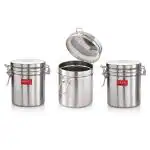 HAZEL Stainless Steel Container with Clip Lock |Steel Container For Kitchen Storage Set | Steel Storage Box For Kitchen, Set of 3, 900 ML, Silver