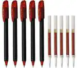 Pentel EnerGel 0.7MM Roller Gel Pen | Quick Dry Ink For Smudge-Free Writing | Ink Colour - Red | Pack of 5 Pens and 5 Refills