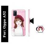 Mobi Elite Preety Cute Girl Printed Hard Back Cover Case with Mobile Holder, Pop holder, Pop socket for Oppo A52