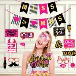 Zyozique Bridal Shower & Wedding Party Decorations Set - Miss To Mrs Banner, Photo Booth Props , Eye Glass & Cake Topper (Pack Of 18) Pink, Black Cake