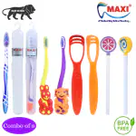 MAXI Oral Care Combo of 8-(2 Kids) Bingo Junior Toothbrush & (2 Adults) For You Toothbrush Travel Pack & (2 TC) 1 Number Tongue Cleaner & (2 TC) Lollipop Tongue Cleaner