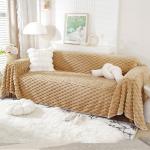 HOKIPO Luxury Premium Rabbit Wool Plush Sofa Throw, Fluffy Sofa Cover for 2 Seater Sofa, 180(D) x 250(L) cm, Canvas Brown (AR-5074-BRN)