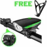 Spokefox 2-in-1 USB Rechargeable Bicycle Horn Light (3 modes) with free bottle holder Front Light (green)