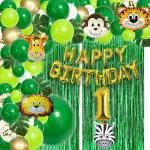 Hemito Rubber Green,White,Parrot,Green Jungle Theme Birthday Party Decorations,Balloon With Birthday Foil Balloons Animal Foil Balloons Foil Curtain (Set Of 82)