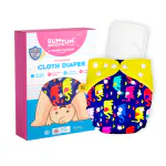 Bumtum Ultrahygiene Freesize Cloth Diaper for Babies 0 to 3 Years | Washable & Reusable Diaper and Cotton Soaker (Pack of 1, Blue Yellow + Elephant)
