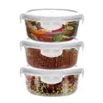 Cutting EDGE Borosilicate Glass Food Container with Air Vent Lid for Kitchen, Food Storage, Office, (Set of 3, 400ML)