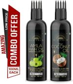 Desi Crew 100 Percent Pure Amla and Virgin Coconut Oil with Comb Applicator Cold Pressed for Skin, Body and Hair Care 100 ml Each