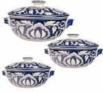 Craftghar Ceramic Serving Casserole Set of 3 | Serving Bowls With Lids (Set of 3)| 100 % Microwave Safe | Blue 3 Serve Casserole Set  (1250 ml, 900 ml, 600 ml)