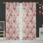 JARS Collections Set of 2 Net Sheer Red Tissue floral Long Door Curtains(4x8 ft)