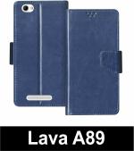 Sbms Lava A89 Blue Artificial Leather Shock Proof Flip Cover