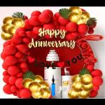 SV Traders Happy Anniversary/Wedding Anniversary Red Theme Combo Of 101 Pcs-Happy Anniversary Golden Cursive Banner(16)+ I love You Banner(10)+Red Foil Love Cursive 42 Inches(1)+Metallic Balloons Red(50)+Golden(20)