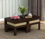 THANGLALA Premium Quality 2 Stool Coffee Table Center Table for living room Furniture Solid Wood Coffee Table