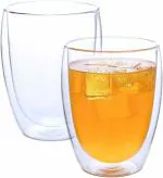 P-Plus International 350ML Double Wall Glass Coffee Cups, Insulated Double Walled Glasses Tea Drinking Thermo Mugs (Pack of 2)