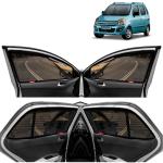 Kingsway Car Magnetic Sun Shades Curtains for Maruti Suzuki Wagon R, Model Year : 2003 - 2010, Zips in Front Window with Rear Windshield, Color : Black, Cotton Mesh, Complete Set of 5 Piece