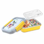 Nayasa Autobot Insulated Lunchbox with Stainless Steel Inner Container,Flap Type Clip Lock,Leakproof Lead,Attractive Print,Strong & Durable Lunchbox,Ideal for School Kids (Yellow)