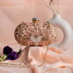 NEEDLEHANDICRAFTS Trendy Oval Clutch Handcrafted for Women/Girls -Peach