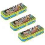 HomeeWare Blue Plastic Attractive Durable Pencil Box 22.5 cm x 3.5 cm (Chota Bheem Green) -Pack of 3