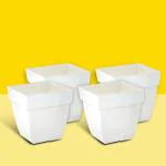 10Club Plastic Flower Pots - 4 Pcs (10 Inch, White) | Plant Pots for Home Gardens | Planters for Nursery | Durable Pots for Lawns | Planters for Balcony and Terrace