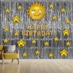 SPECIALYOU.IN Happy Birthday Decoration items DIY combo for Girls and Boys with Happy birthday foil balloon, star foil balloon and Silver fringe foil curtain backdrop ,Kids Party decoration kit- 12 items