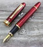 GOLD LEAF Jinhao X450 Fountain pen, Luxury Designed Fountain Pen 0.7mm Broad Nib 18KGP Golden Trim, Advance Clip design (Spiral Red)