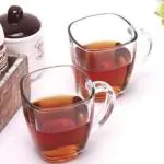 Cracker Crystal Clear Toughened Glass Square Tea Cup Set With Handle For Hot And Cold Drinks 190ml (Pack of 4)