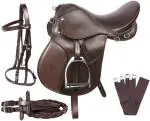 Lussoro Leather English Riding Horse Saddle Starter Kit Brown Saddle Combo Pack (Size 15)
