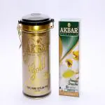 Akbar Tea - Premium Gold Black Tea Tin Weight : 225gms | Akbar Green Tea Bag Weight 1.5gms x 25 Bags | Combo Pack of 2