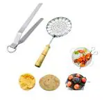 IDEAL PRIME Stainless Steel Roaster Chota Tandoor Roti Jali/Papad Jali Tandoor Griller Barbeque Gas Stove Steel Roti Turner Cooking Turner Chimta Tong for BBQ Combo Set Pack Of 2