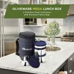 SOPL-OLIVEWARE Mega Leak Proof Blue Stainless Steel Lunch Box with Bag - 600 ml, 300 ml